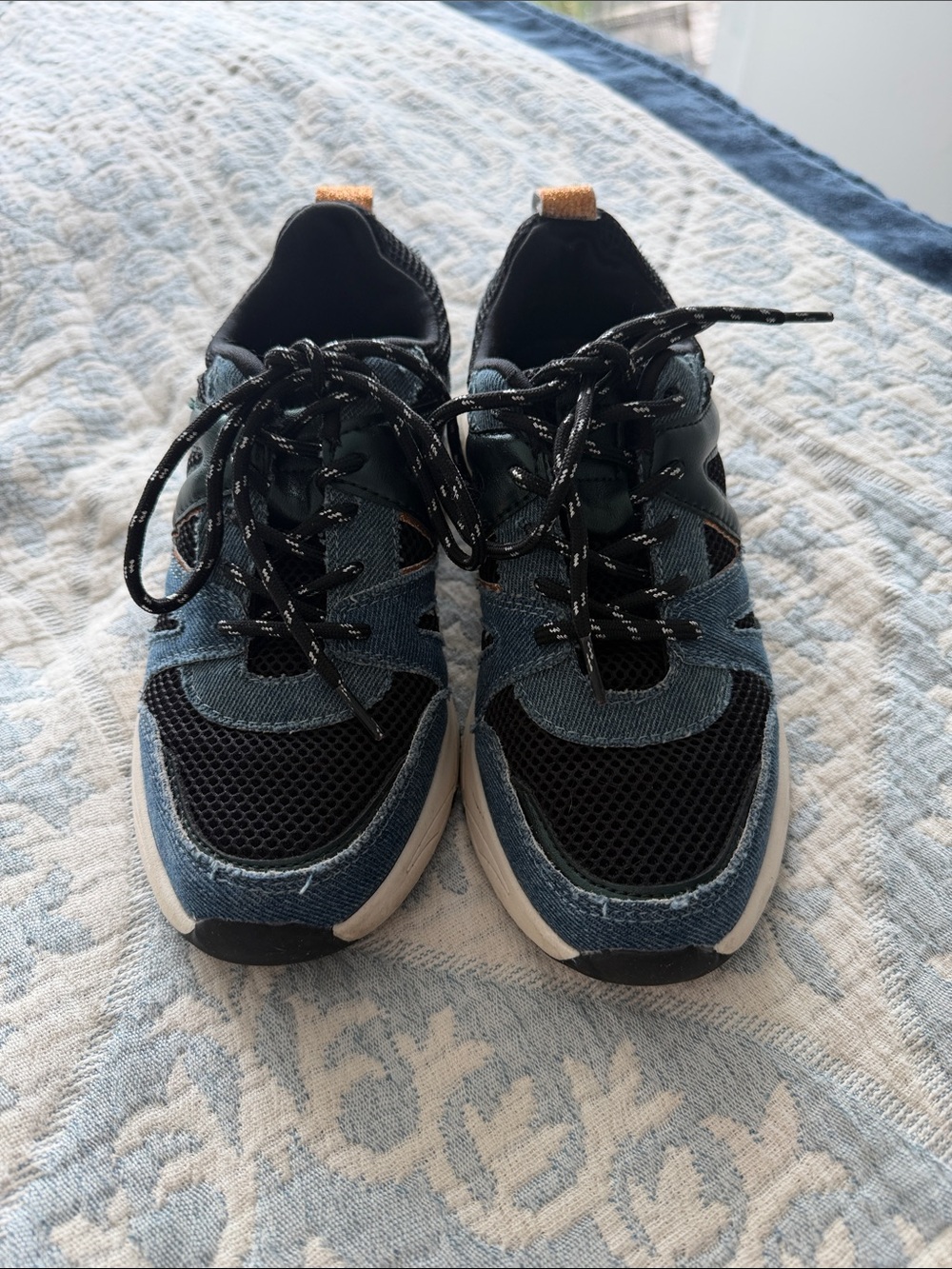 Women's Black and Denim Blue Athletic Sneakers - Casual Comfort